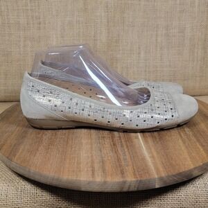 Gabor Hovercraft Ballet Flats Gray Perforated Leather Shoes‎ Womens UK 6.5 US 9